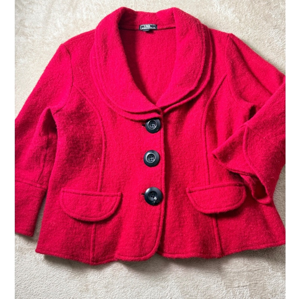 Lisa International Red Boiled Wool Jacket Large VTG Winter Feminine Classic